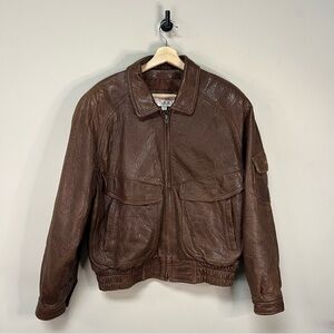 Vintage Brown Leather Bomber Jacket